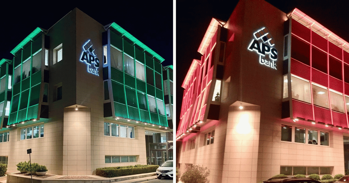 APS Bank façade marks mental health awareness and Pink October